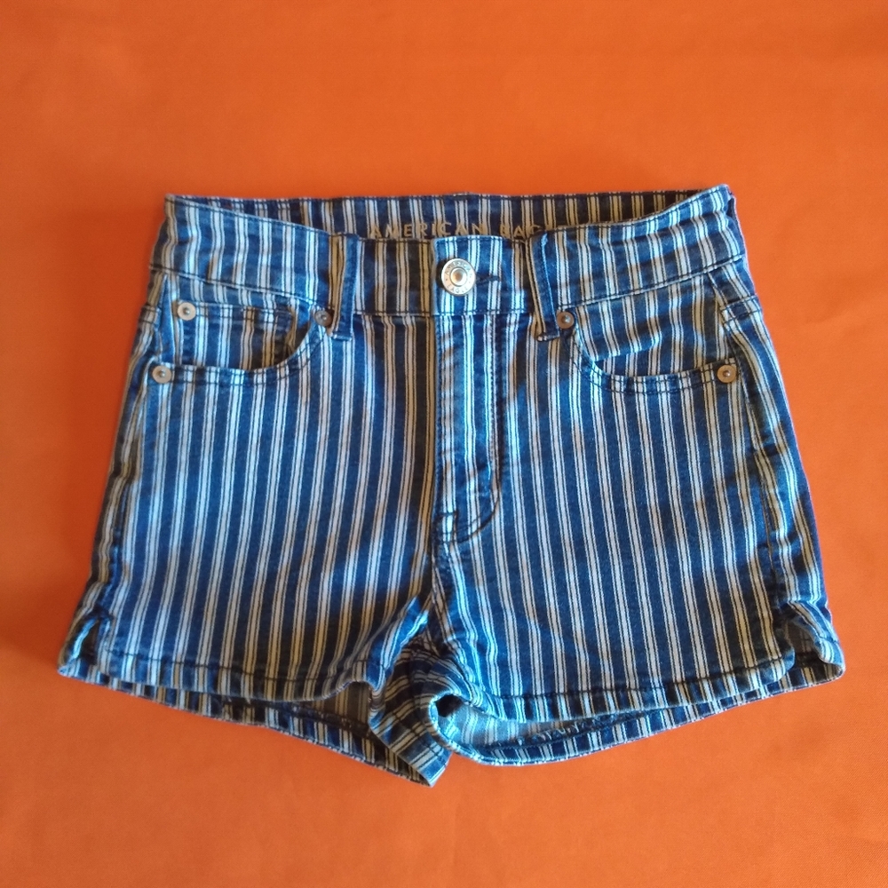 American Eagle Outfitters Striped Jean Shorts W/ Next Level Stretch  - Size 0